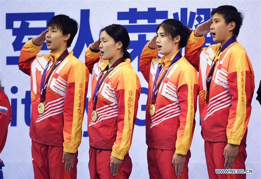 (SP)CHINA-WUHAN-7TH MILITARY WORLD GAMES-SWIMMING-WOMEN 4&times;200M FREESTYLE RELAY