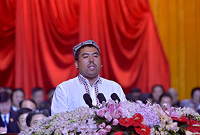 農民群眾代表和田市玉龍喀什鎮永巴扎村農民阿卜力孜&middot;麥提玉素普發言