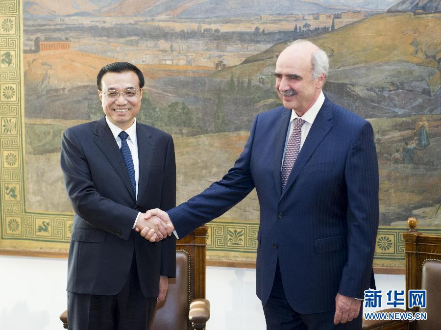 6月19日，國務院總理李克強在希臘議會大廈會見希臘議長米馬拉基斯。新華社記者 王曄 攝
