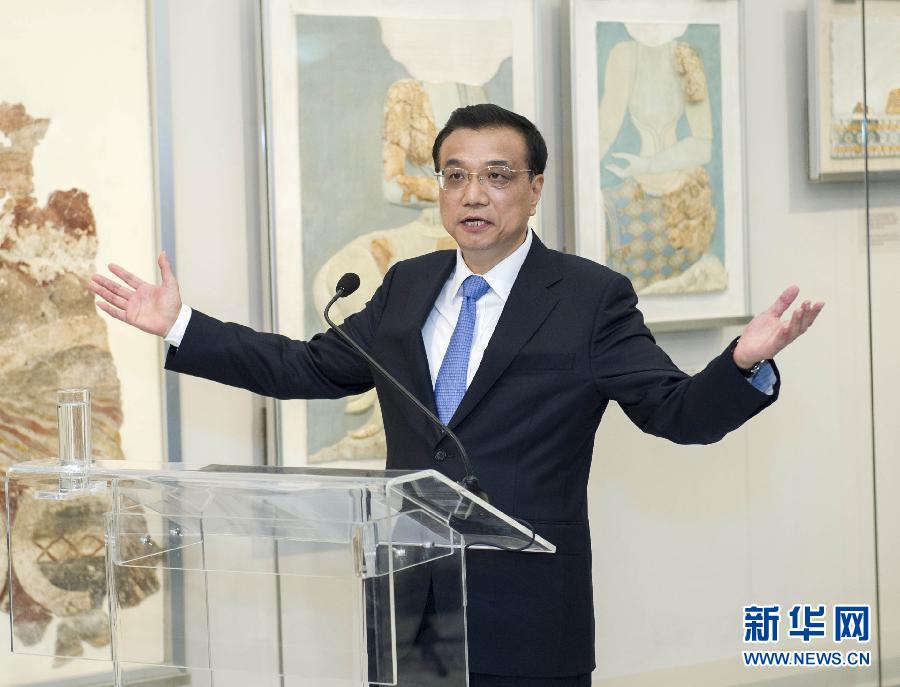 6月21日，國務(wù)院總理李克強(qiáng)與希臘總理薩馬拉斯共同出席希臘伊拉克利翁博物館新館開館儀式并發(fā)表講話。 新華社記者 王曄 攝