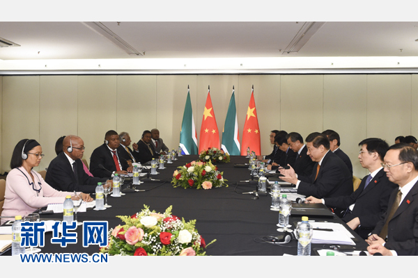 7月14日，國家主席習近平在巴西福塔萊薩會見南非總統祖馬。新華社記者 李學仁 攝