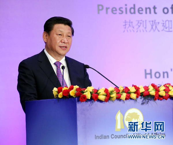 9月18日，國家主席習近平在印度世界事務委員會發(fā)表題為《攜手追尋民族復興之夢》的重要演講。 新華社記者 姚大偉 攝