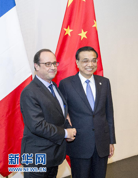 10月16日，中國國務院總理李克強在米蘭會見法國總統奧朗德。新華社記者 王曄 攝
