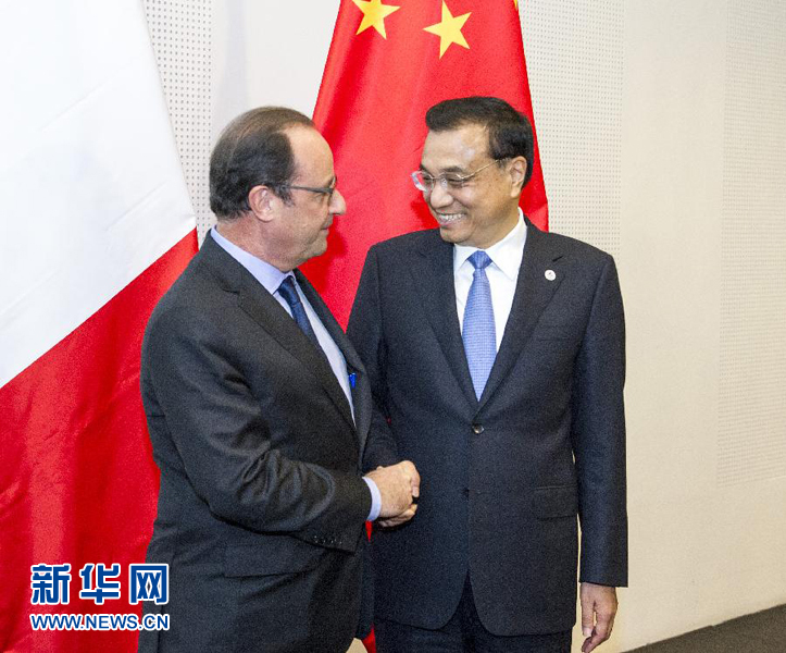 10月16日，中國國務院總理李克強在米蘭會見法國總統奧朗德。新華社記者 王曄 攝 