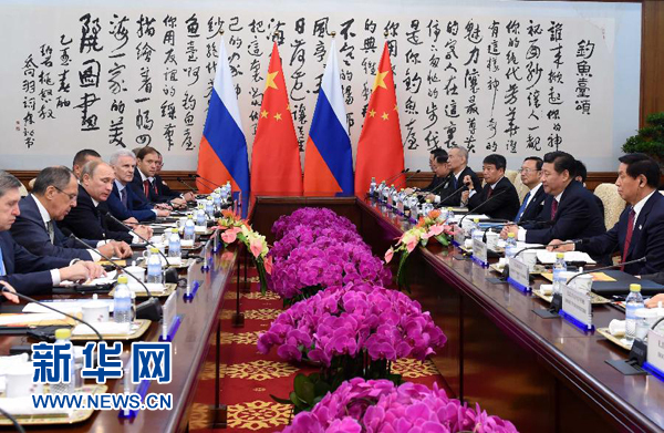 11月9日，中國國家主席習(xí)近平在北京釣魚臺(tái)國賓館會(huì)見俄羅斯總統(tǒng)普京。新華社記者 饒愛民 攝