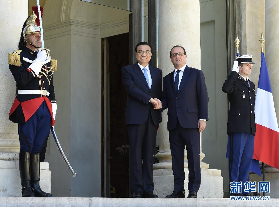 當地時間6月30日下午，國務院總理李克強在巴黎愛麗舍宮會見法國總統奧朗德。 新華社記者李學仁攝