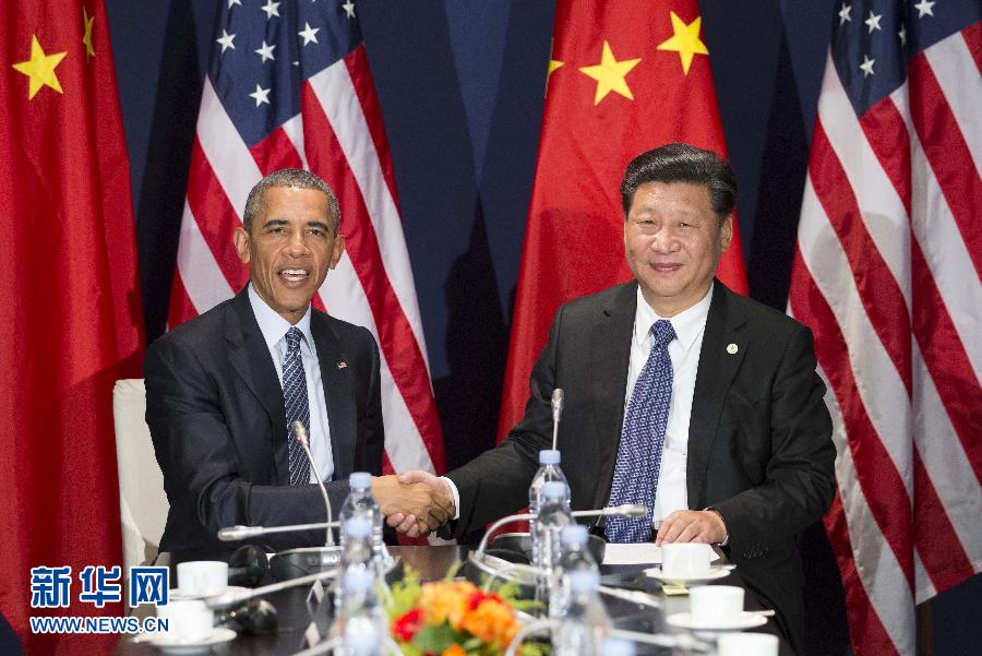 11月30日，國(guó)家主席習(xí)近平在巴黎會(huì)見美國(guó)總統(tǒng)奧巴馬。新華社記者黃敬文攝